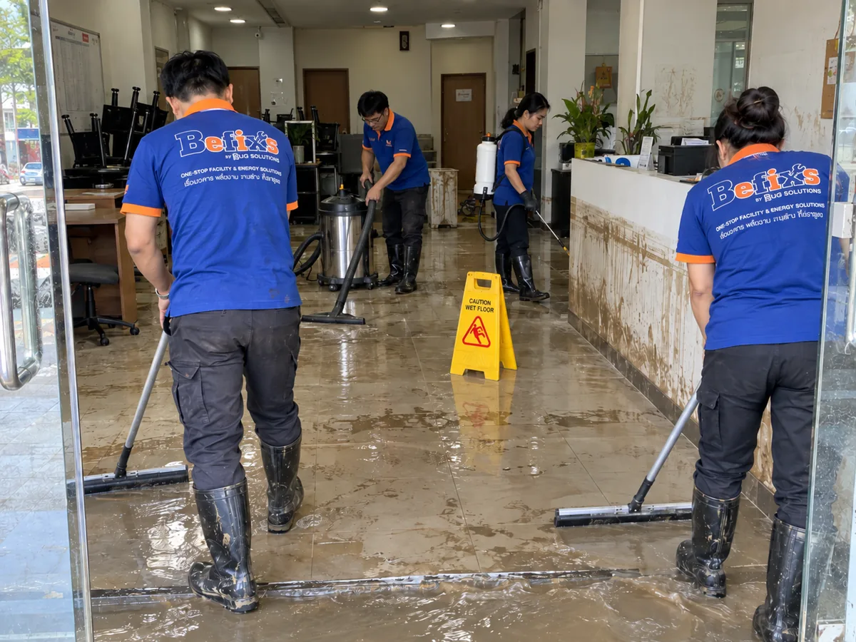 ทีมงาน Befixs และ BUG Solutions เข้าฟื้นฟูอาคารสำนักงานหลังน้ำท่วม